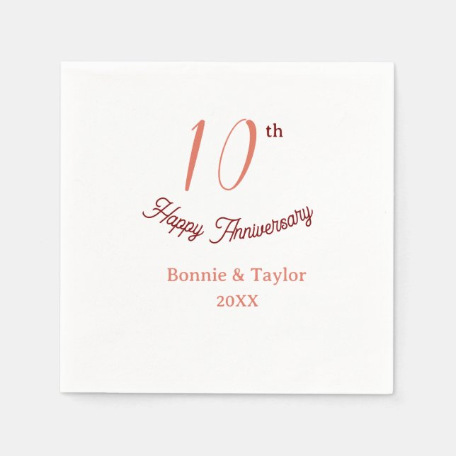 10th wedding anniversary peach pastel name retro b napkin (Front)