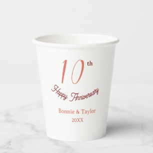 10th wedding anniversary peach pastel name retro b paper cups