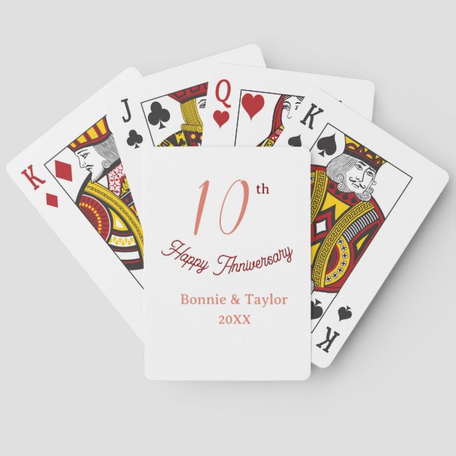 10th wedding anniversary peach pastel name retro b playing cards (Back)