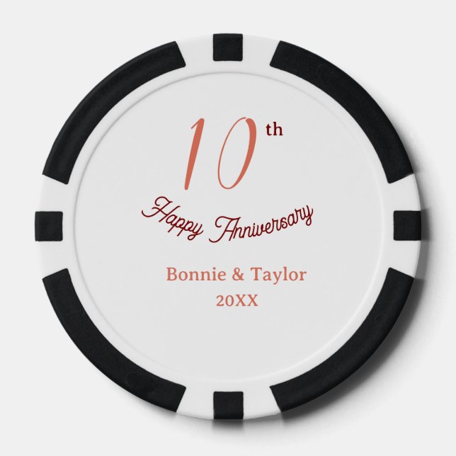10th wedding anniversary peach pastel name retro b poker chips (Front)