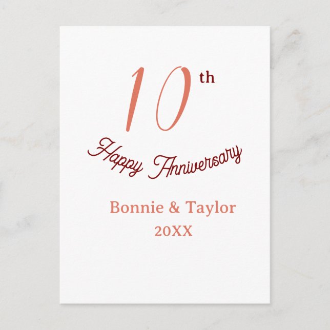 10th wedding anniversary peach pastel name retro b postcard (Front)