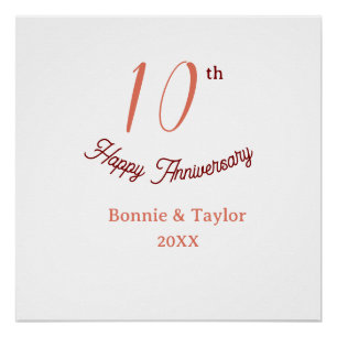 10th wedding anniversary peach pastel name retro b poster