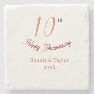 10th wedding anniversary peach pastel name retro b stone coaster