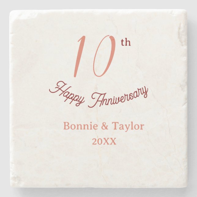 10th wedding anniversary peach pastel name retro b stone coaster (Front)