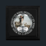 10th Wedding Anniversary Photo Black SIlver Tone Gift Box<br><div class="desc">The Tenth Wedding Anniversary is a milestone in any relationship that deserves to be celebrated in style, and you can do that with this black and silver tone photo design featuring the words "10th Wedding Anniversary" in the round and space in centre for you to personalise with your photo, names...</div>
