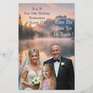 10th Wedding Anniversary Photo Couple Girl Save Stationery