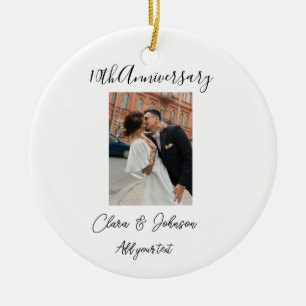 10th wedding anniversary photo name couple Romanti Ceramic Tree Decoration