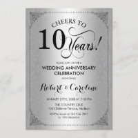 10th Wedding Anniversary - Silver Black Damask