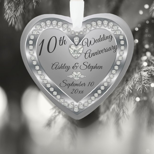 10th Wedding Anniversary Silver Diamonds Keepsake Ornament (Creator Uploaded)