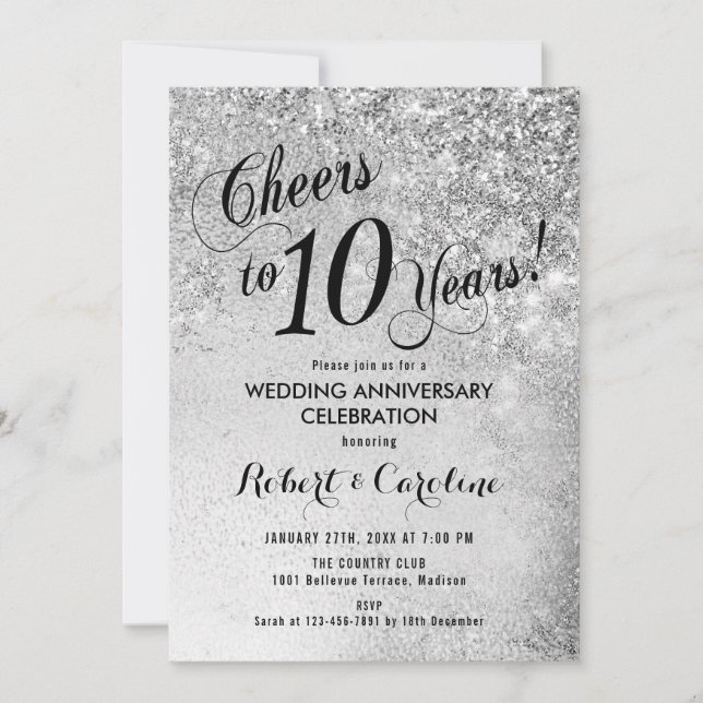 10th Wedding Anniversary Silver Invitation (Front)