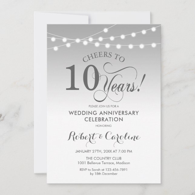 10th Wedding Anniversary - Silver White Invitation (Front)