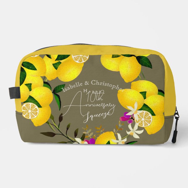 10th Wedding Anniversary Summer Lemon Squeeze Dopp Kit (Front)