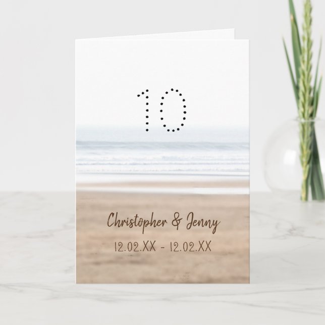 10th wedding anniversary surfing beach card (Front)
