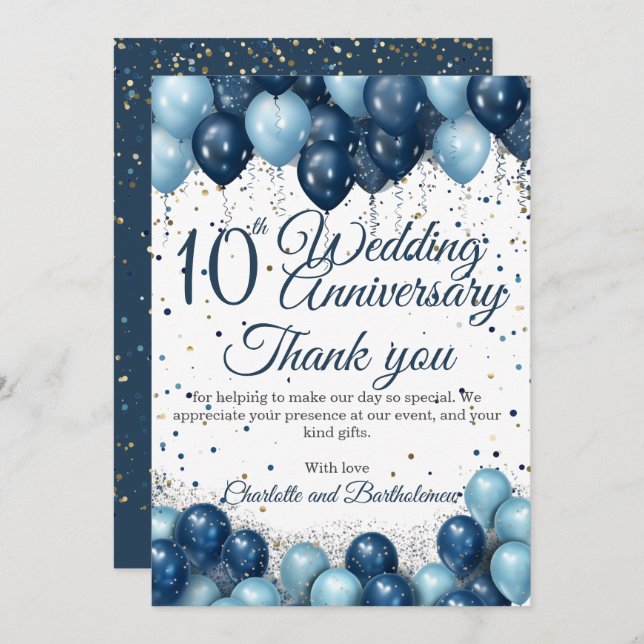 10th Wedding Anniversary Thank You Card (Front/Back)
