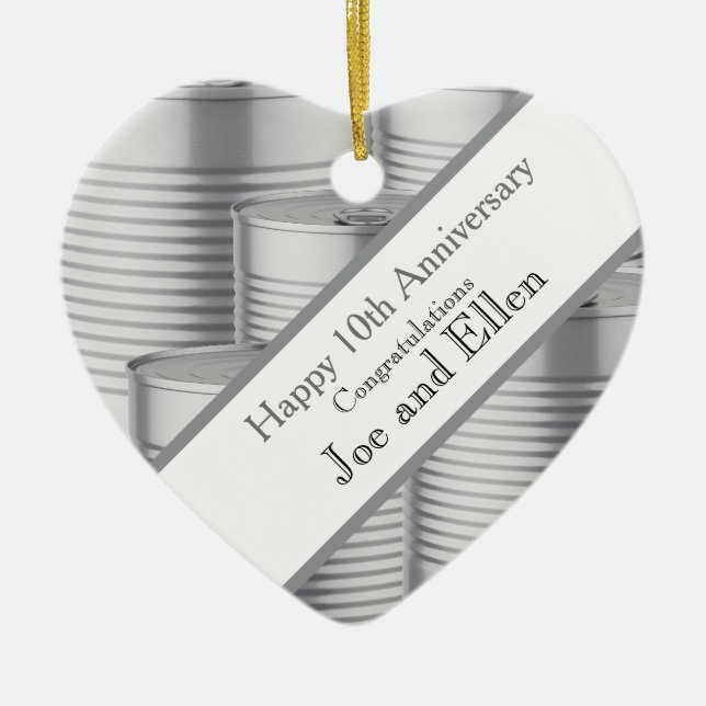 10th Wedding Anniversary, Tin Anniversary Ceramic Tree Decoration (Front)