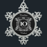 10TH wedding anniversary tin Snowflake Pewter Christmas Ornament<br><div class="desc">Your tenth wedding anniversary has the traditional gift is tin. This crest style design is a romantic design for couples celebrating 10 years of marriage. If you would like any help customising this design please contact me, their is an ask this designer button, just below this text. 10th, 10th wedding...</div>