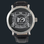 10TH wedding anniversary tin Watch<br><div class="desc">Your tenth wedding anniversary has the traditional gift is tin. This crest style design is a romantic design for couples celebrating 10 years of marriage. If you would like any help customising this design please contact me, their is an ask this designer button, just below this text. 10th, 10th wedding...</div>