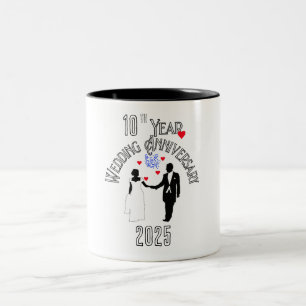 10th Year Wedding Anniversary Couple Hand In Hand Two-Tone Coffee Mug