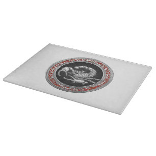 [110] Sacred Silver Scorpion on Black Cutting Board