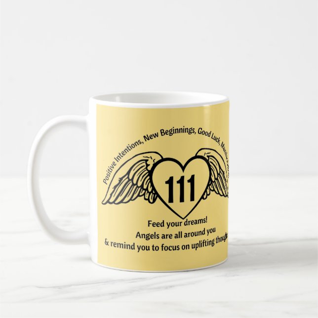 111 Angel Numbers Lemon Yellow Affirmation Name Coffee Mug (Left)