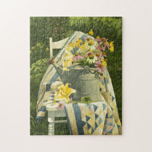 1138 Watering Can on Quilt in Garden Jigsaw Puzzle