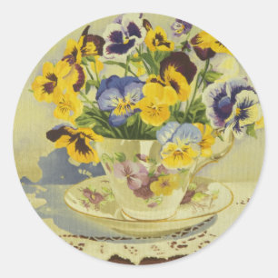 1187 Pansies in Teacup Classic Round Sticker