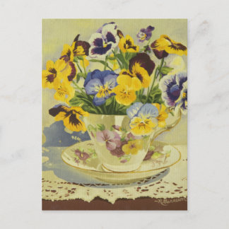 1187 Pansies in Teacup Postcard