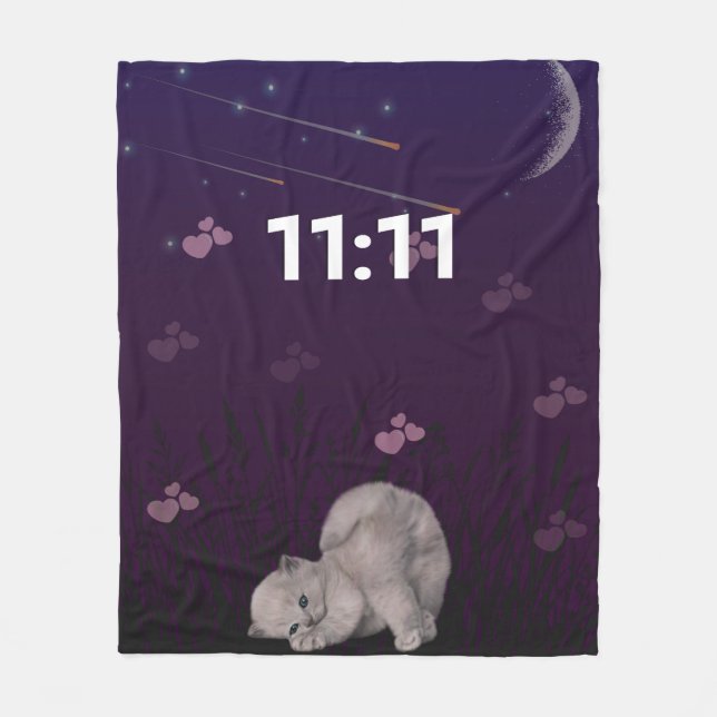 11:11 angle number cute cat night sky fleece blank blanket (Front)