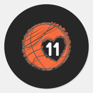 #11 Number 11 in Heart - Basketball Player Cute Gr Classic Round Sticker