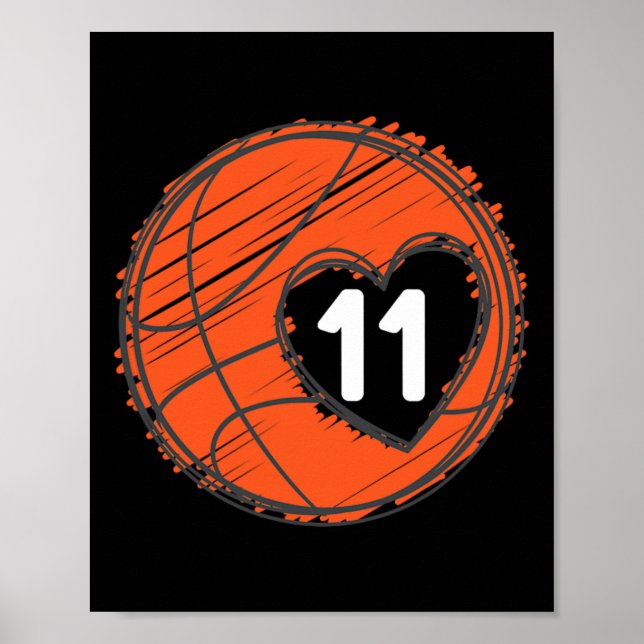 #11 Number 11 in Heart - Basketball Player Cute Gr Poster (Front)