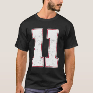 #11 Outline Number 11 Varsity Fan Sports Team Blac T-Shirt