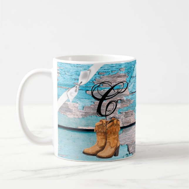 11 Oz. Coffee Mug Blue Wood Barn Door Boots Countr (Left)
