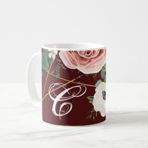 11 Oz. Coffee Mug Geometric Garden Rose Wine Burgu