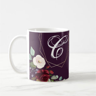 11 Oz. Coffee Mug Plum Purple Roses Gold Geometric
