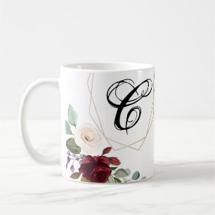 11 Oz. Coffee Mug White Roses Gold Geometric