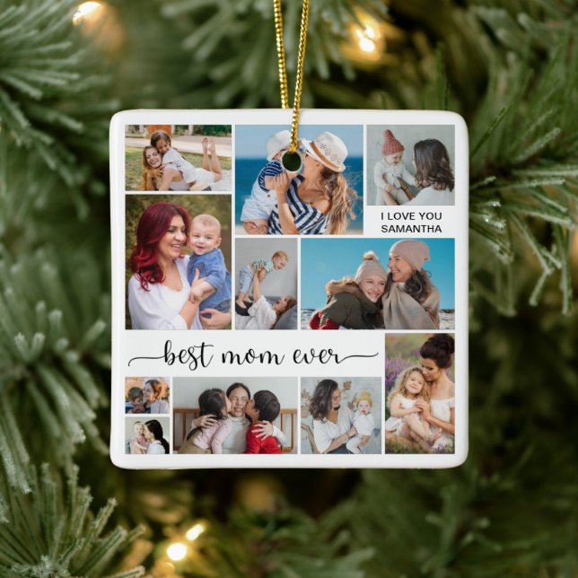 11 Photo Collage Best Mum Ever Ceramic Ornament (Tree)
