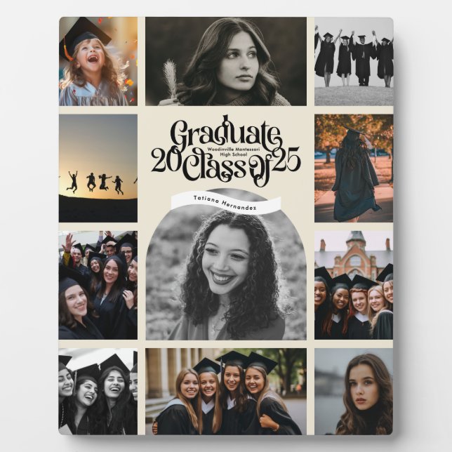 11 Photo Collage | Class of 2025 SCHOOL Graduation Plaque (Front)