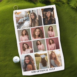 11 Photo Collage - Custom Text - Black and White Golf Towel