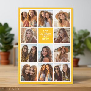 11 Photo Collage Custom Text - Sun Yellow Holiday Card