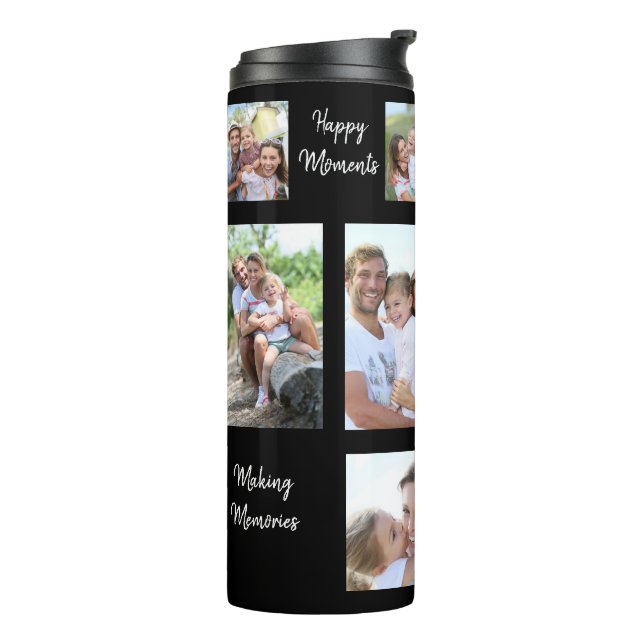 11 Photo Collage Family Happy Memory Quotes Black Thermal Tumbler (Rotated Left)