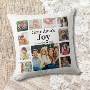 11 Photo Collage Grandma’s Joy Family Name Cushion