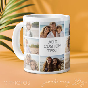 11 Photo Collage - Grey and White with Text Large Coffee Mug
