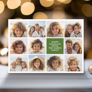 11 Photo Collage - Merry Christmas Retro Stripes Holiday Card