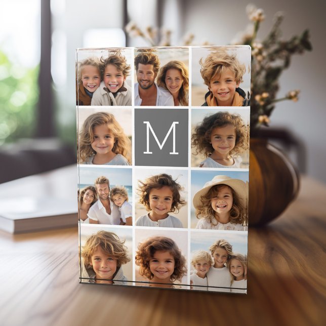 11 Photo Collage - Minimal Grid with Text Block (11 Photo Collage personalized home plaque)