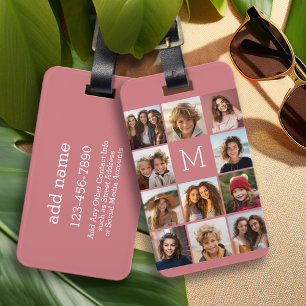 11 Photo Collage - Minimal Grid with Text Luggage Tag