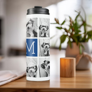 11 Photo Collage - Minimal Grid with Text Thermal Tumbler
