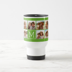 11 Photo Collage - Minimal Grid with Text Travel Mug