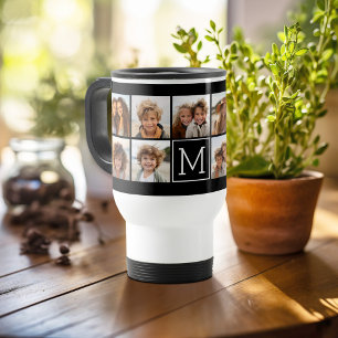 11 Photo Collage - Minimal Grid with Text Travel Mug