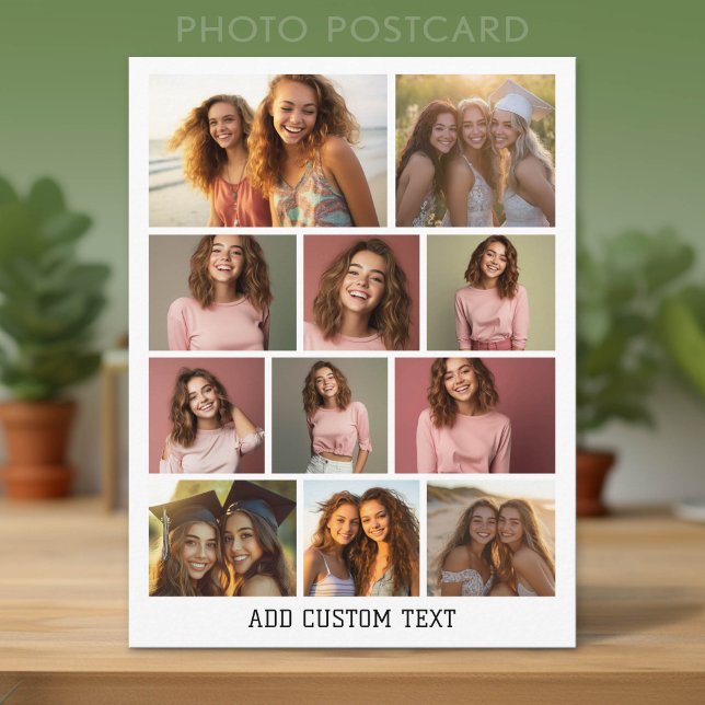 11 Photo Collage Modern Minimal White Postcard (Photo Postcard)