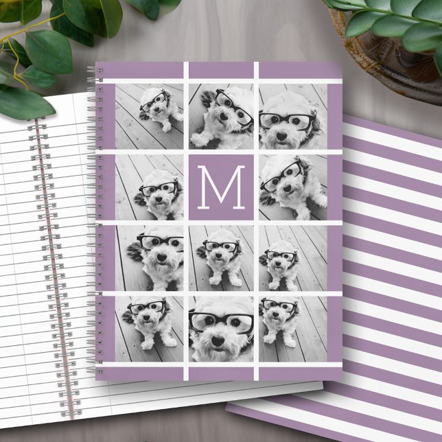 11 Photo Collage Monogram CAN EDIT purple Notebook (Personalized notebook with an area for photos and text - option for different inside pages and coils)